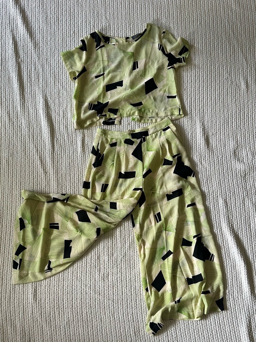 Astr Lime Green & Black Geometric Palazzo set